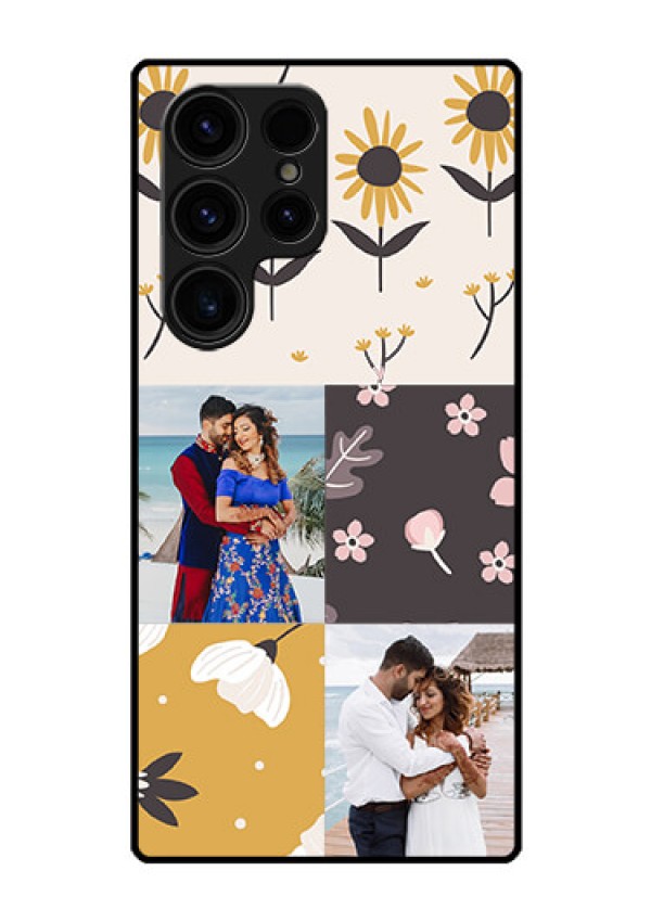 Galaxy S23 Ultra 5G Photo Printing on Glass Case - 3 Images with Floral Design