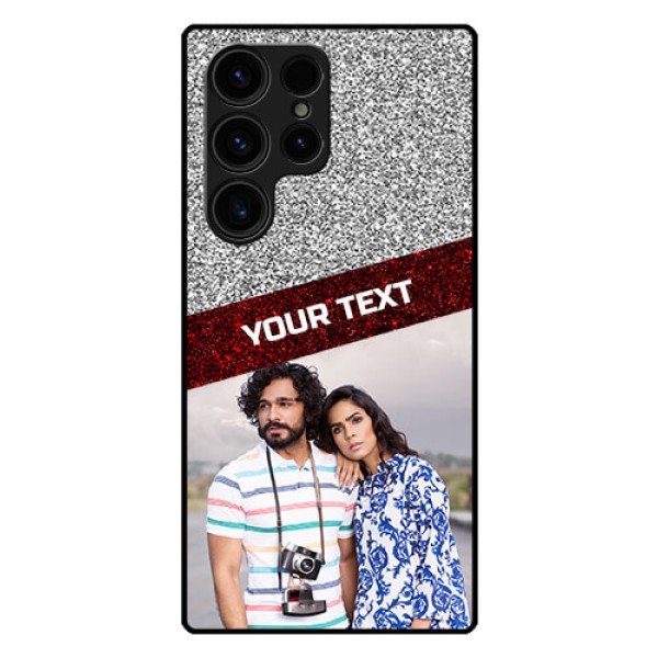 Galaxy S23 Ultra 5G Personalized Glass Phone Case - Image Holder with Glitter Strip Design Galaxy S23 Ultra 5G Personalized Glass Phone Case - Image Holder with Glitter Strip Design