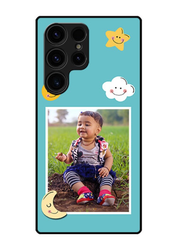 Galaxy S23 Ultra 5G Personalized Glass Phone Case - Smiley Kids Stars Design
