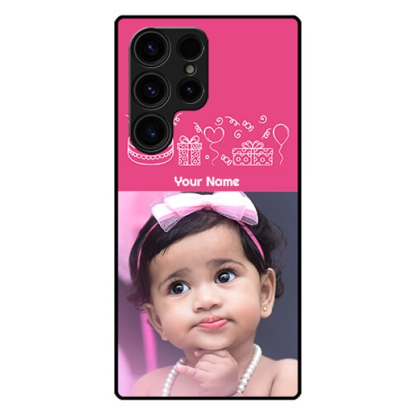 Galaxy S23 Ultra 5G Photo Printing on Glass Case - with Birthday Line Art Design Galaxy S23 Ultra 5G Photo Printing on Glass Case - with Birthday Line Art Design
