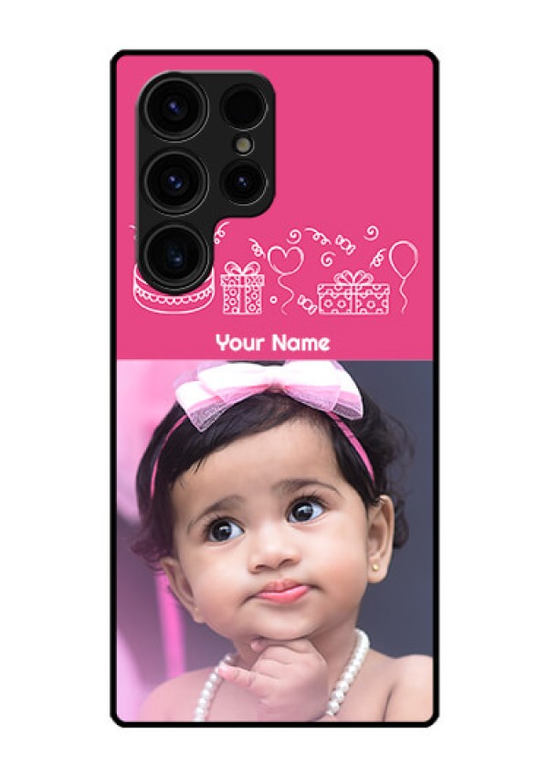 Galaxy S23 Ultra 5G Photo Printing on Glass Case - with Birthday Line Art Design