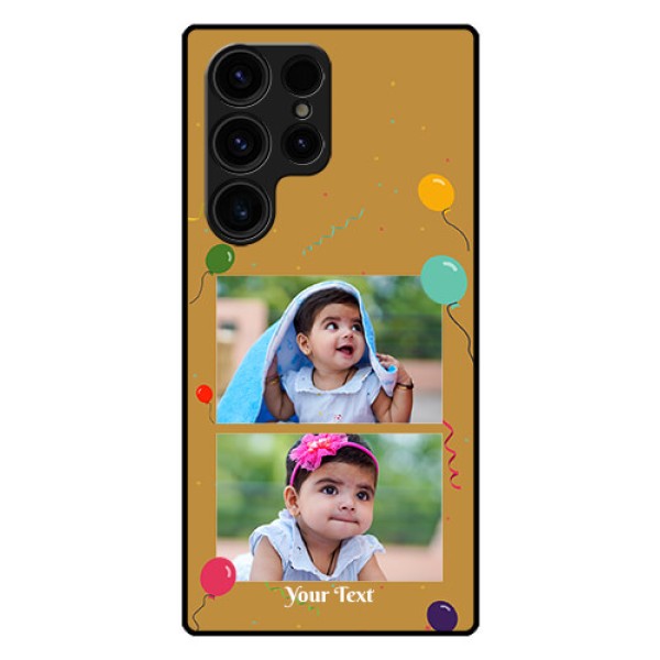 Galaxy S23 Ultra 5G Personalized Glass Phone Case - Image Holder with Birthday Celebrations Design