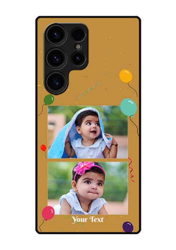 Galaxy S23 Ultra 5G Personalized Glass Phone Case - Image Holder with Birthday Celebrations Design