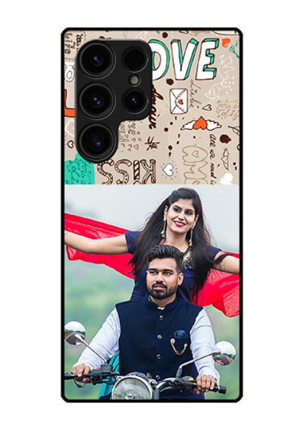 Galaxy S23 Ultra 5G Custom Glass Phone Case - Love Doodle Pattern