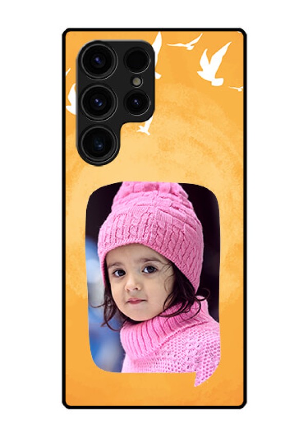 Galaxy S23 Ultra 5G Personalized Glass Phone Case - Water Color Design with Bird Icons