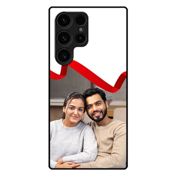 Galaxy S23 Ultra 5G Photo Printing on Glass Case - Red Ribbon Frame Design