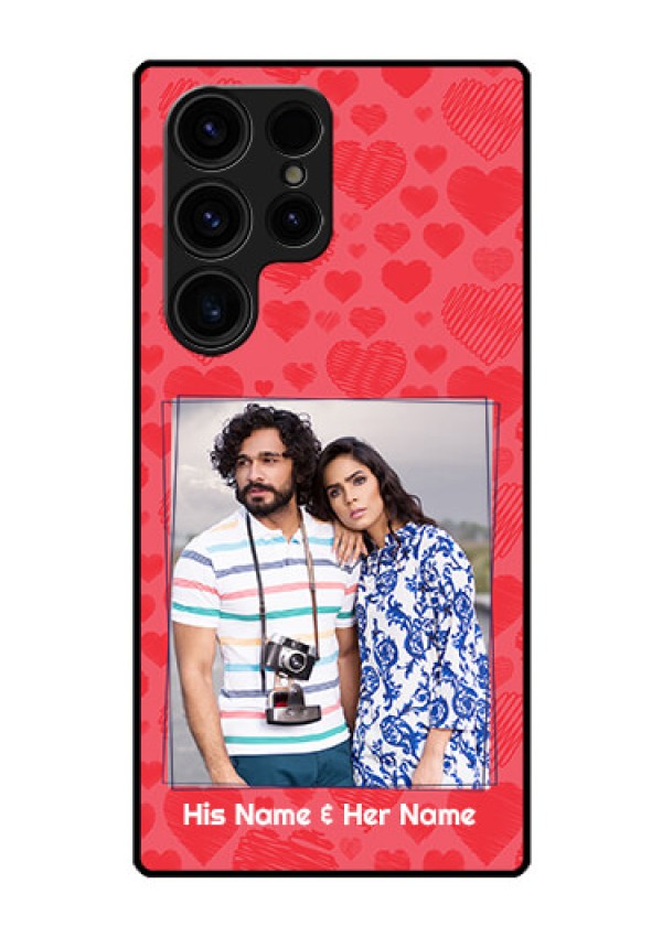 Galaxy S23 Ultra 5G Photo Printing on Glass Case - with Red Heart Symbols Design