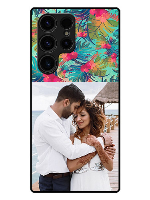 Custom Galaxy S23 Ultra 5G Photo Printing on Glass Case - Watercolor Floral Design