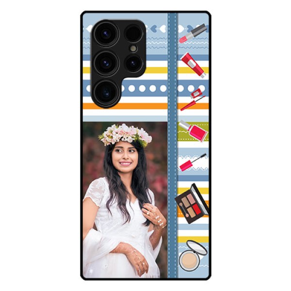 Galaxy S23 Ultra 5G Personalized Glass Phone Case - Makeup Icons Design