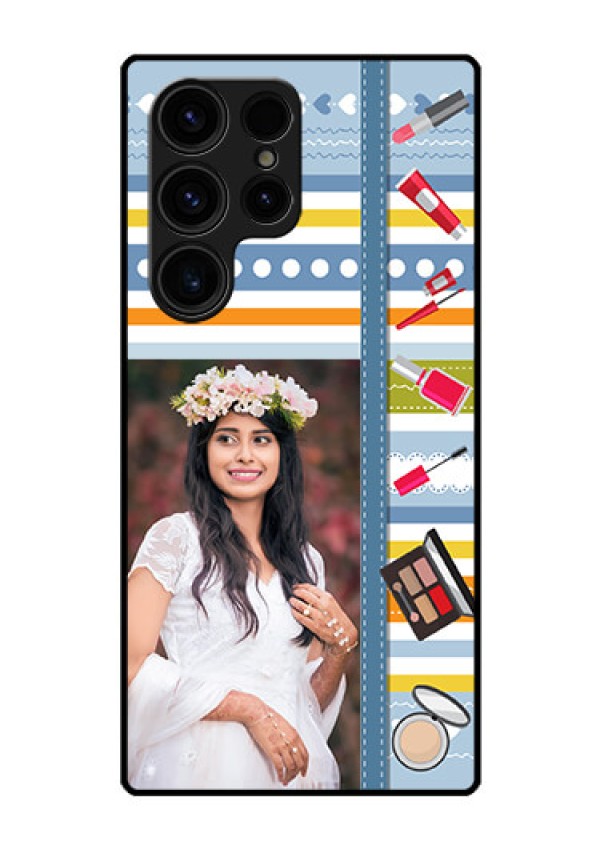 Galaxy S23 Ultra 5G Personalized Glass Phone Case - Makeup Icons Design