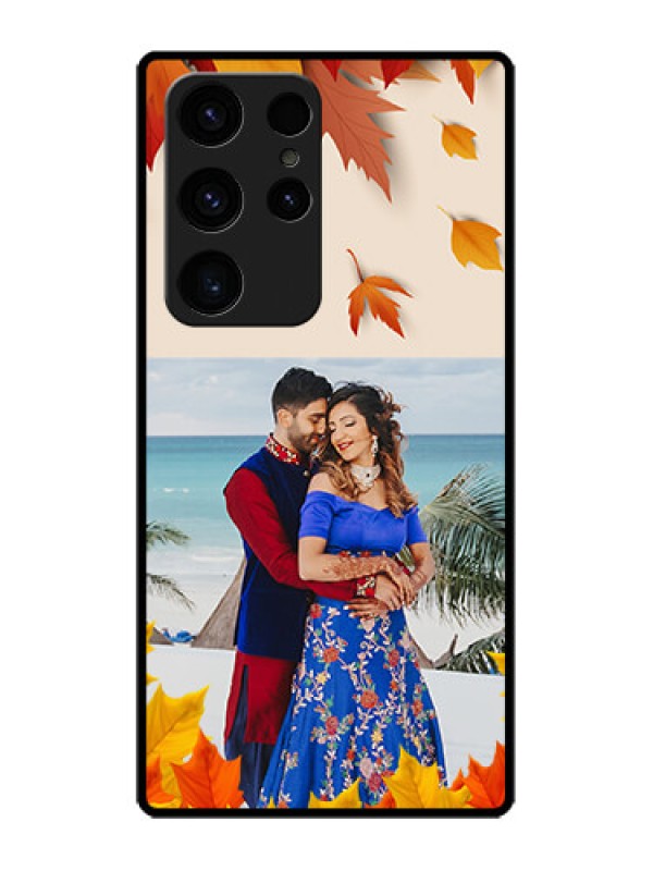 Custom Galaxy S23 Ultra 5G Photo Printing on Glass Case - Autumn Maple Leaves Design