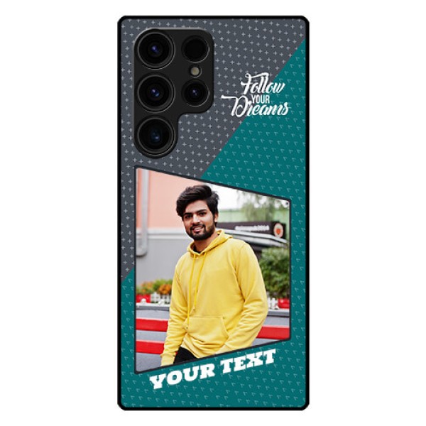 Galaxy S23 Ultra 5G Personalized Glass Phone Case - Background Pattern Design with Quote Galaxy S23 Ultra 5G Personalized Glass Phone Case - Background Pattern Design with Quote