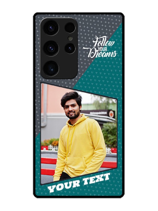 Custom Galaxy S23 Ultra 5G Personalized Glass Phone Case - Background Pattern Design with Quote