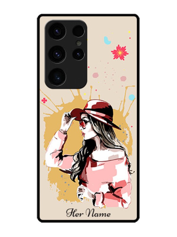 Custom Galaxy S23 Ultra 5G Photo Printing on Glass Case - Women with pink hat Design