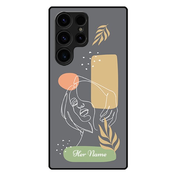 Galaxy S23 Ultra 5G Custom Glass Phone Case - Gazing Woman line art Design Galaxy S23 Ultra 5G Custom Glass Phone Case - Gazing Woman line art Design