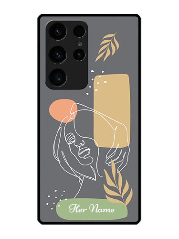 Custom Galaxy S23 Ultra 5G Custom Glass Phone Case - Gazing Woman line art Design