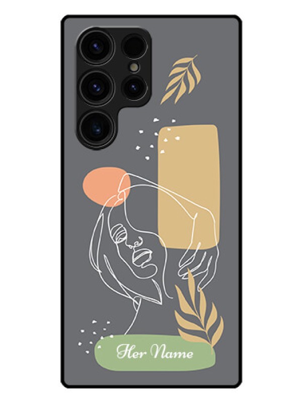 Custom Galaxy S23 Ultra 5G Custom Glass Phone Case - Gazing Woman line art Design