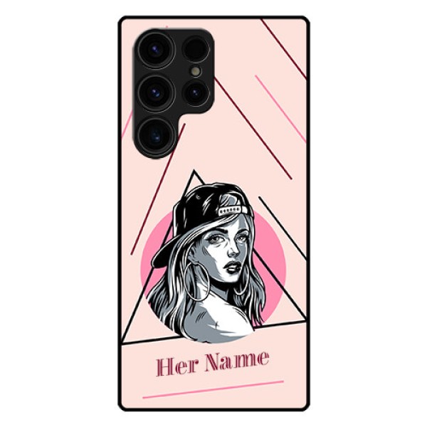 Galaxy S23 Ultra 5G Personalized Glass Phone Case - Rockstar Girl Design Galaxy S23 Ultra 5G Personalized Glass Phone Case - Rockstar Girl Design