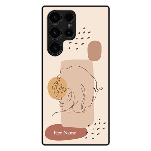 Galaxy S23 Ultra 5G Photo Printing on Glass Case - Calm Woman line art Design Galaxy S23 Ultra 5G Photo Printing on Glass Case - Calm Woman line art Design