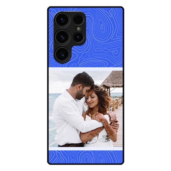 Galaxy S23 Ultra 5G Custom Glass Mobile Case - Curved line art with blue and white Design Galaxy S23 Ultra 5G Custom Glass Mobile Case - Curved line art with blue and white Design