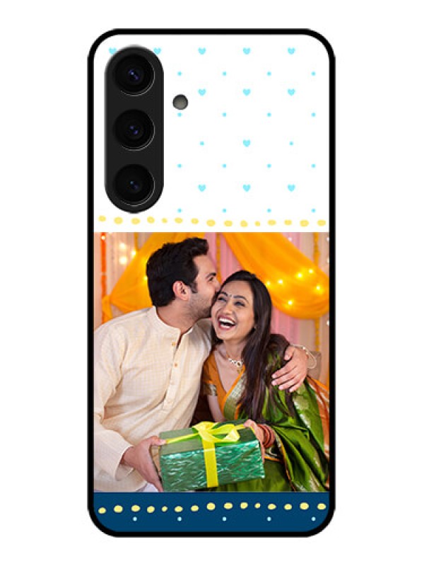 Custom Samsung Galaxy S24 5G Custom Glass Phone Case - White And Blue Abstract Design