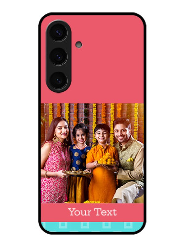 Custom Samsung Galaxy S24 5G Custom Glass Phone Case - Peach & Blue Color Design