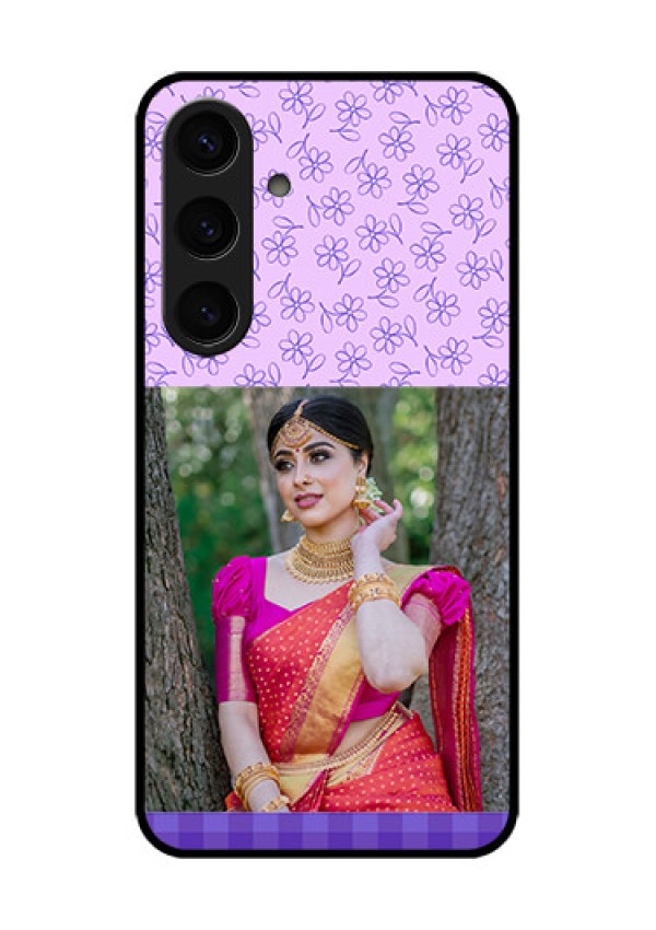 Samsung Galaxy S24 5G Custom Glass Phone Case - Purple Floral Design