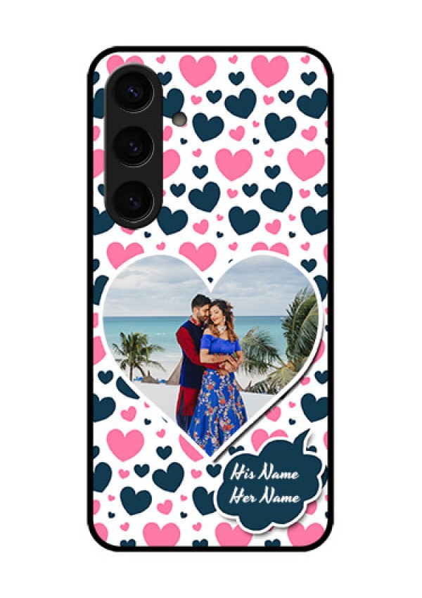 Samsung Galaxy S24 5G Custom Glass Phone Case - Pink & Blue Heart Design