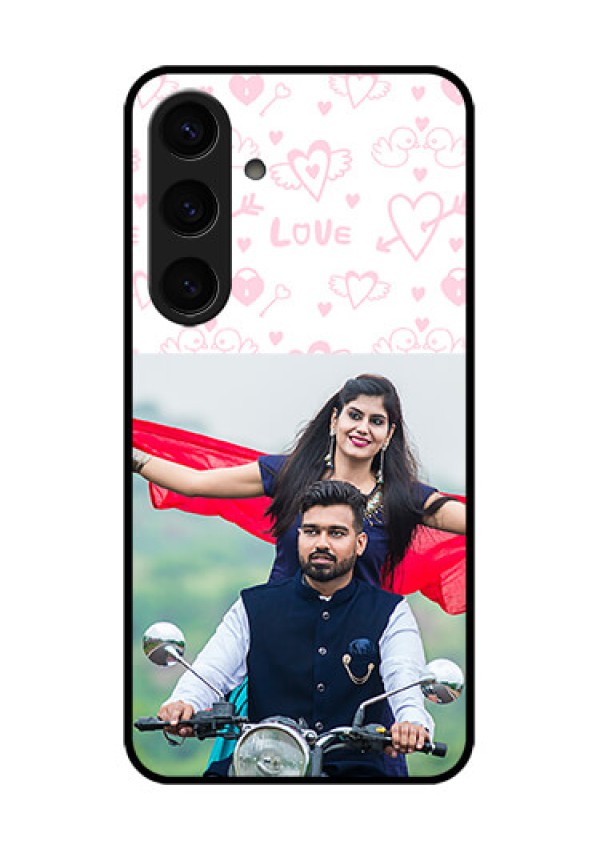 Samsung Galaxy S24 5G Custom Glass Phone Case - Pink Flying Heart Design