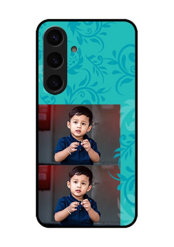 Samsung Galaxy S24 5G Custom Glass Phone Case - With Photo And Green Floral Design