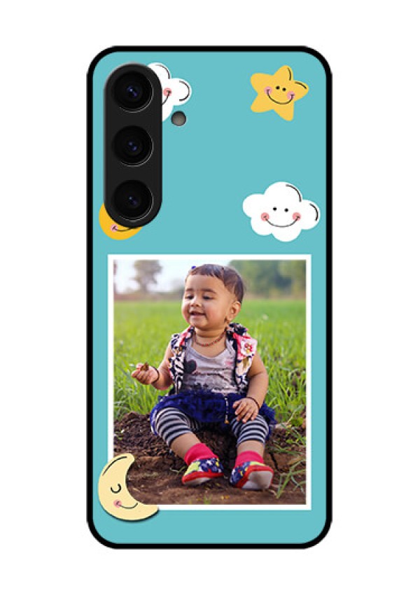 Samsung Galaxy S24 5G Custom Glass Phone Case - Smiley Kids Stars Design