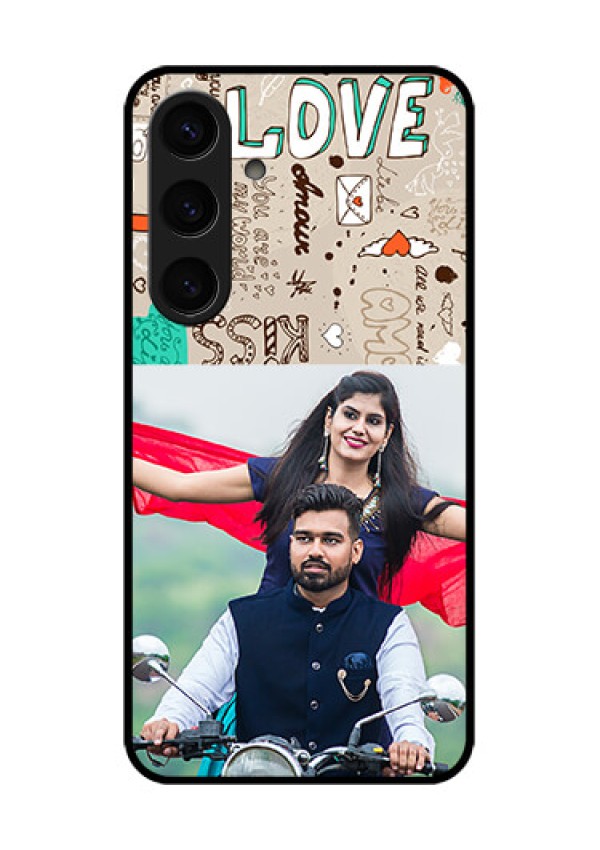 Samsung Galaxy S24 5G Custom Glass Phone Case - Love Doodle Pattern