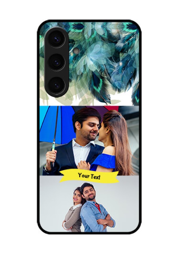 Samsung Galaxy S24 5G Custom Glass Phone Case - Image With Boho Peacock Feather Design