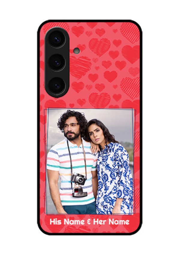 Samsung Galaxy S24 5G Custom Glass Phone Case - With Red Heart Symbols Design