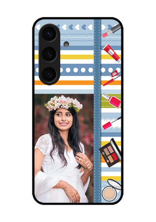 Samsung Galaxy S24 5G Custom Glass Phone Case - Makeup Icons Design
