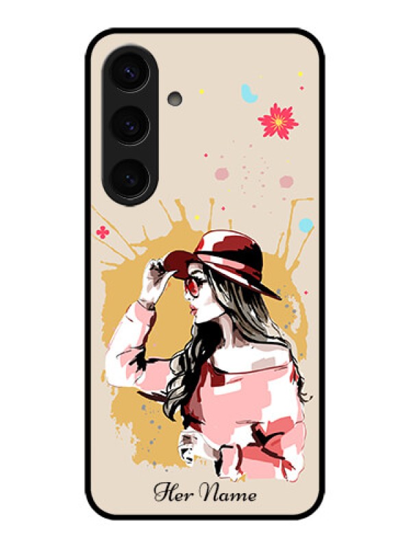 Custom Samsung Galaxy S24 5G Custom Glass Phone Case - Women With Pink Hat Design