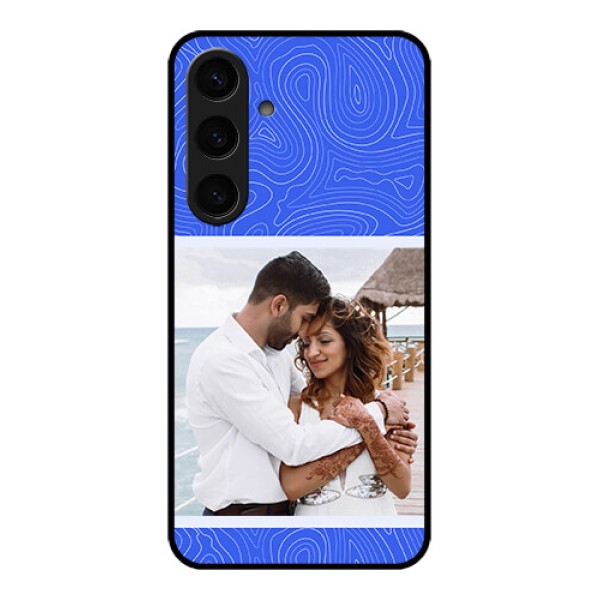Samsung Galaxy S24 5G Custom Glass Phone Case - Curved Line Art With Blue And White Design Samsung Galaxy S24 5G Custom Glass Phone Case - Curved Line Art With Blue And White Design