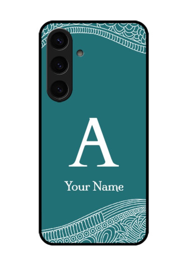 Samsung Galaxy S24 5G Custom Glass Phone Case - Line Art Pattern With Custom Name Design
