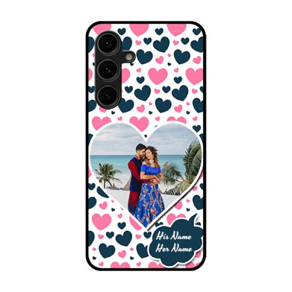 Galaxy S24 FE 5G Custom Glass Phone Case - Pink and Blue Heart Design Galaxy S24 FE 5G Custom Glass Phone Case - Pink and Blue Heart Design