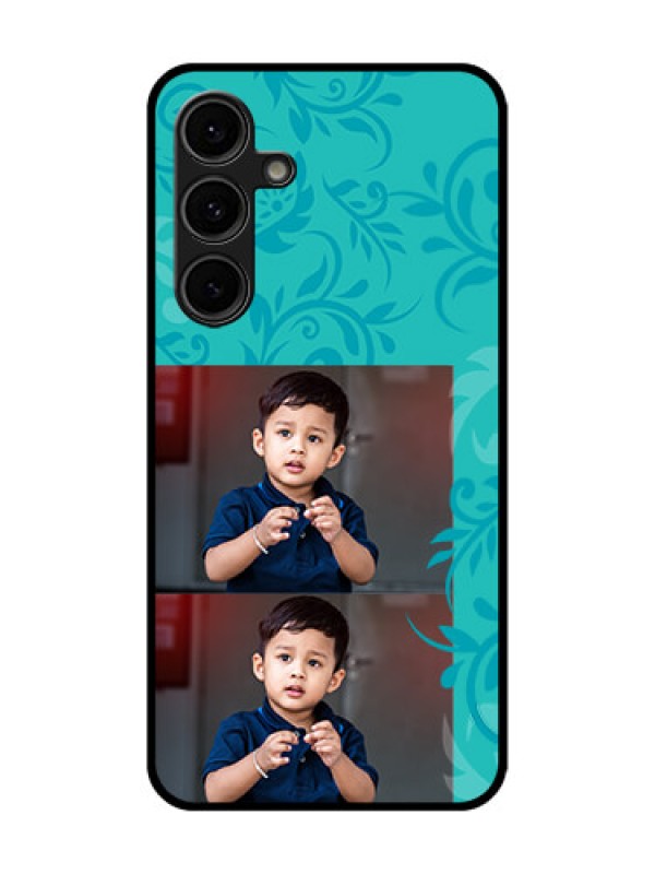 Custom Galaxy S24 FE 5G Custom Glass Phone Case - With Photo And Green Floral Design