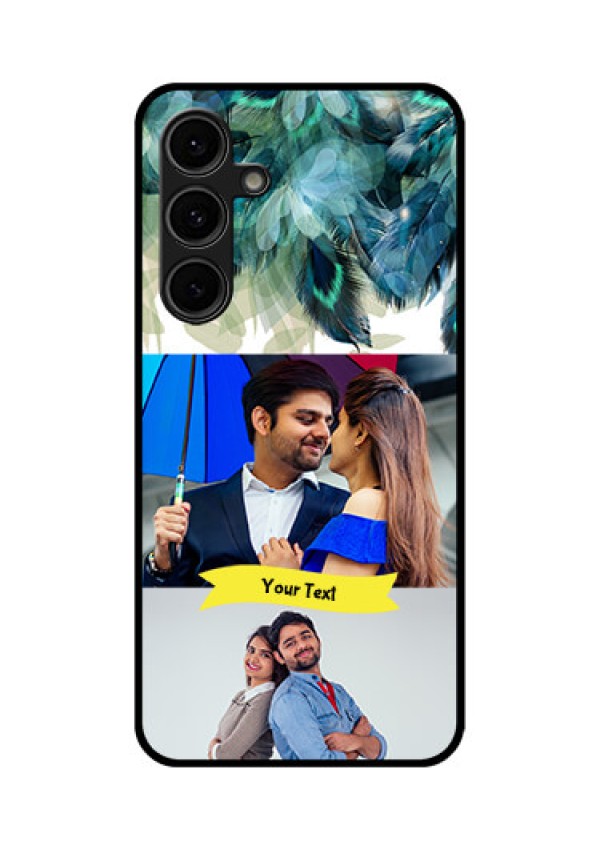 Galaxy S24 FE 5G Custom Glass Phone Case - Image With Boho Peacock Feather Design