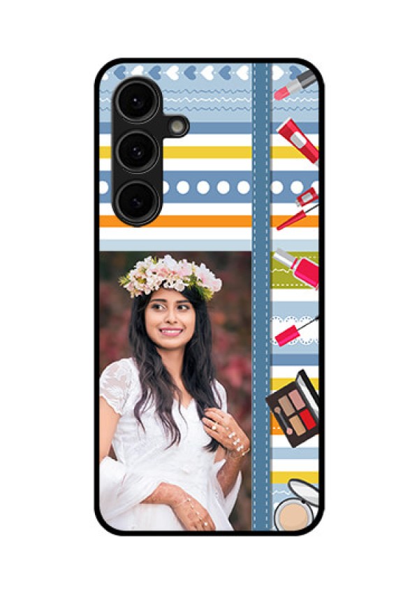 Galaxy S24 FE 5G Custom Glass Phone Case - Makeup Icons Design