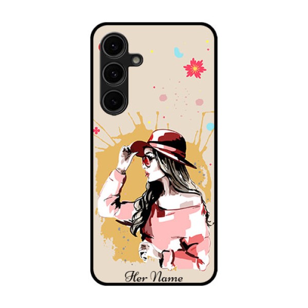 Galaxy S24 FE 5G Custom Glass Phone Case - Women With Pink Hat Design Galaxy S24 FE 5G Custom Glass Phone Case - Women With Pink Hat Design