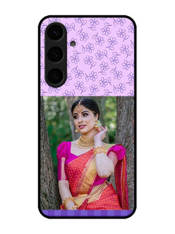Custom Samsung Galaxy S24 Plus 5G Custom Glass Phone Case - Purple Floral Design