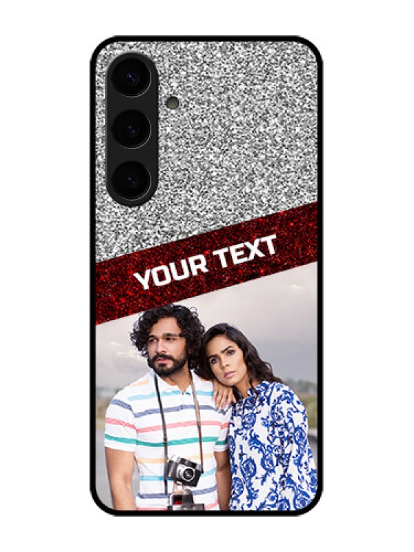 Custom Samsung Galaxy S24 Plus 5G Custom Glass Phone Case - Image Holder With Glitter Strip Design