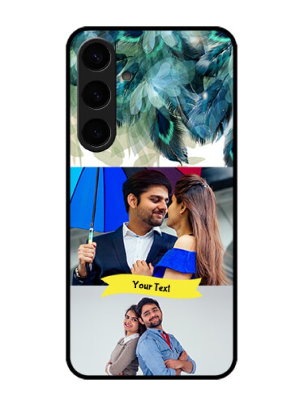 Custom Samsung Galaxy S24 Plus 5G Custom Glass Phone Case - Image With Boho Peacock Feather Design