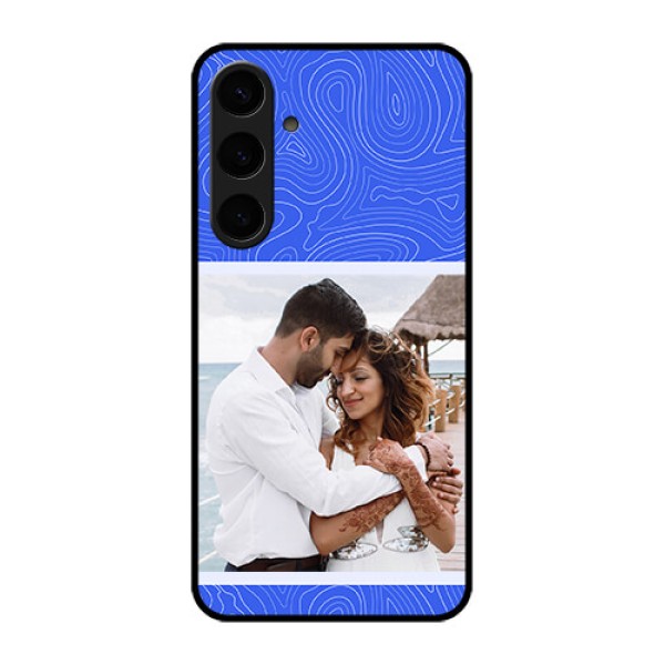 Samsung Galaxy S24 Plus 5G Custom Glass Phone Case - Curved Line Art With Blue And White Design Samsung Galaxy S24 Plus 5G Custom Glass Phone Case - Curved Line Art With Blue And White Design