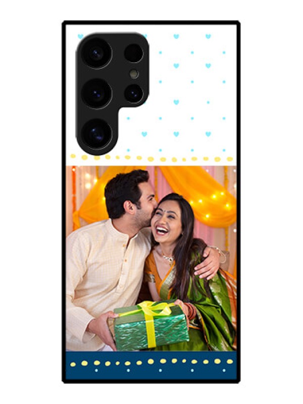 Custom Samsung Galaxy S24 Ultra 5G Custom Glass Phone Case - White And Blue Abstract Design