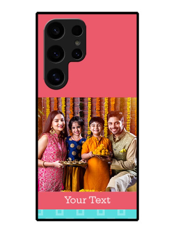 Custom Samsung Galaxy S24 Ultra 5G Custom Glass Phone Case - Peach & Blue Color Design