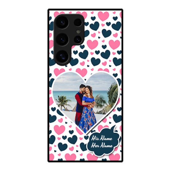 Samsung Galaxy S24 Ultra 5G Custom Glass Phone Case - Pink & Blue Heart Design